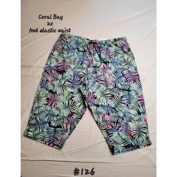 Plus size Coral Bay capri floral print summer crop pants 100% cotton - Picture 1 of 11